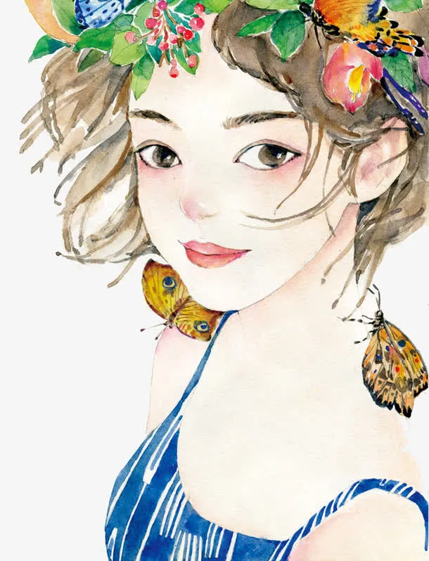 唯美手绘人物插画免抠