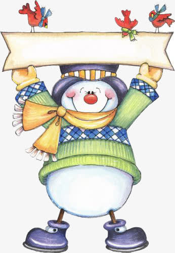 卡通手绘拉条幅的雪人免抠
