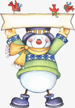卡通手绘拉条幅的雪人免抠