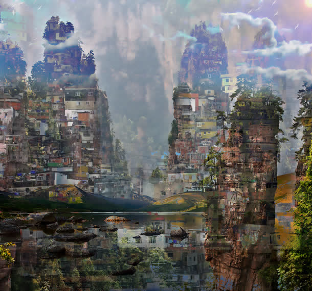 创意梦幻城市动漫插画免抠