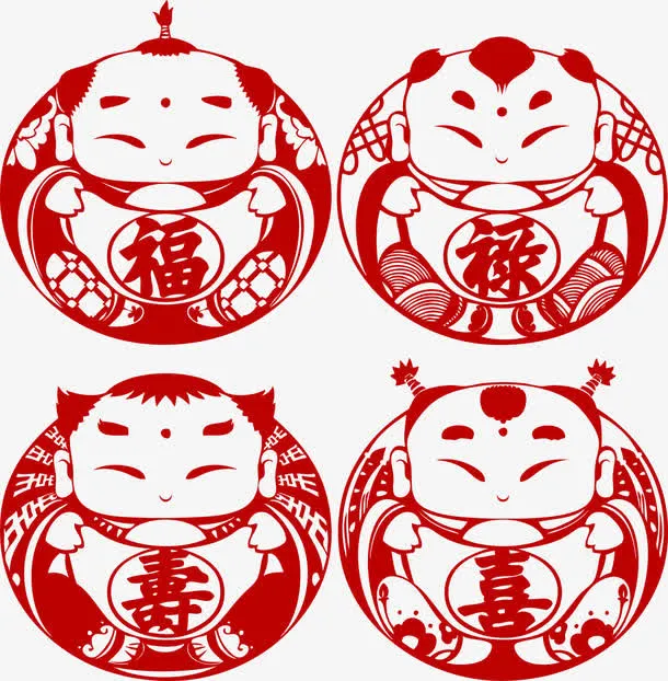 春节福娃剪纸免抠