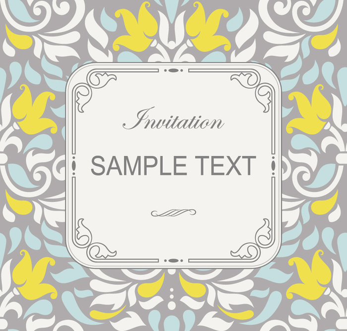 复古花纹装饰邀请卡矢量图高清