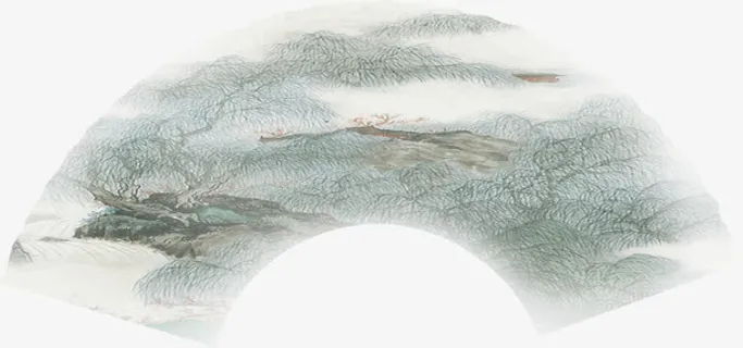 水墨画扇面文房四宝免抠