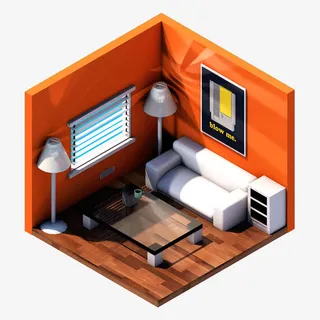 卡通立体室内建筑免抠