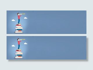 书本卡通小人背景banner免抠