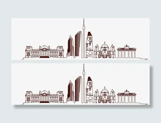 简约彩色城市线条剪影banner楼群