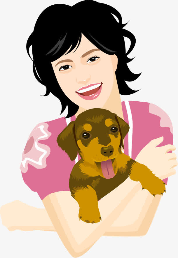 矢量人物插图女孩抱着小狗免抠