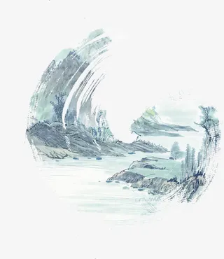 中国风蓝色山水风景免抠