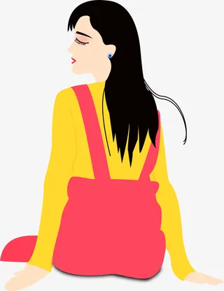 手绘美女黄色衣服红色裙子妇女节免抠