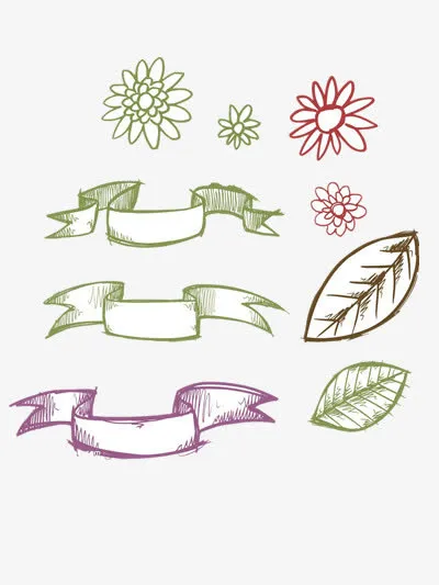 手绘绿叶与红花免抠