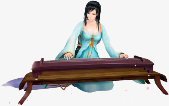 美女抚琴免抠