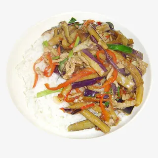 红烧鱼香茄子肉丝饭免抠