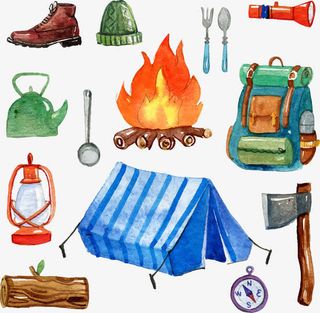 矢量手绘插画户外露营免抠