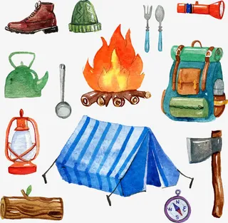 矢量手绘插画户外露营免抠