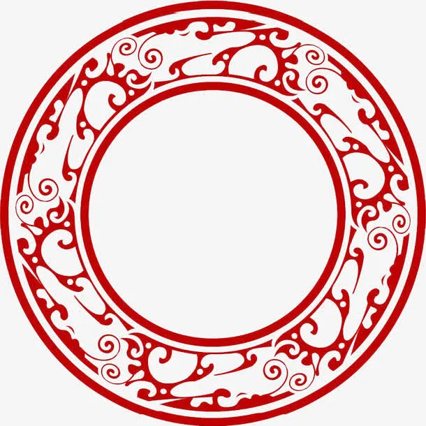 红色圆形中国风边框纹理免抠