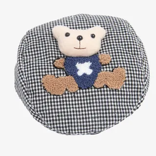 小熊细格子棉质贝雷帽免抠