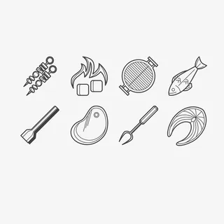 黑色线条烧烤用具烤串矢量免抠