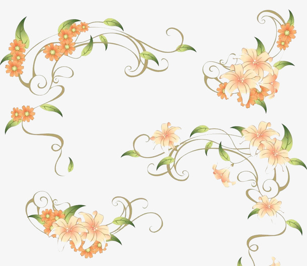 手绘黄色花朵花纹装饰免抠