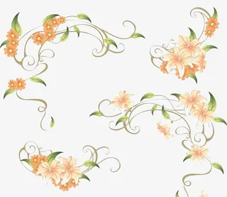 手绘黄色花朵花纹装饰免抠