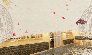 黄色复古中国风汗蒸养生宣传海报背景素材高清