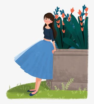 靠着花坛的女孩免抠