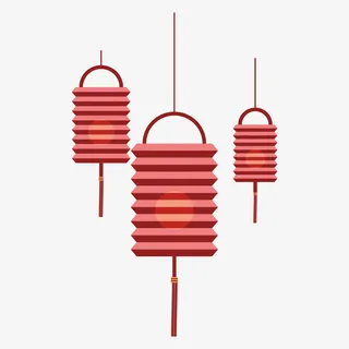 手绘红色喜庆悬挂装饰灯笼免抠