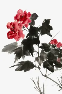 中国水墨画木芙蓉花免抠