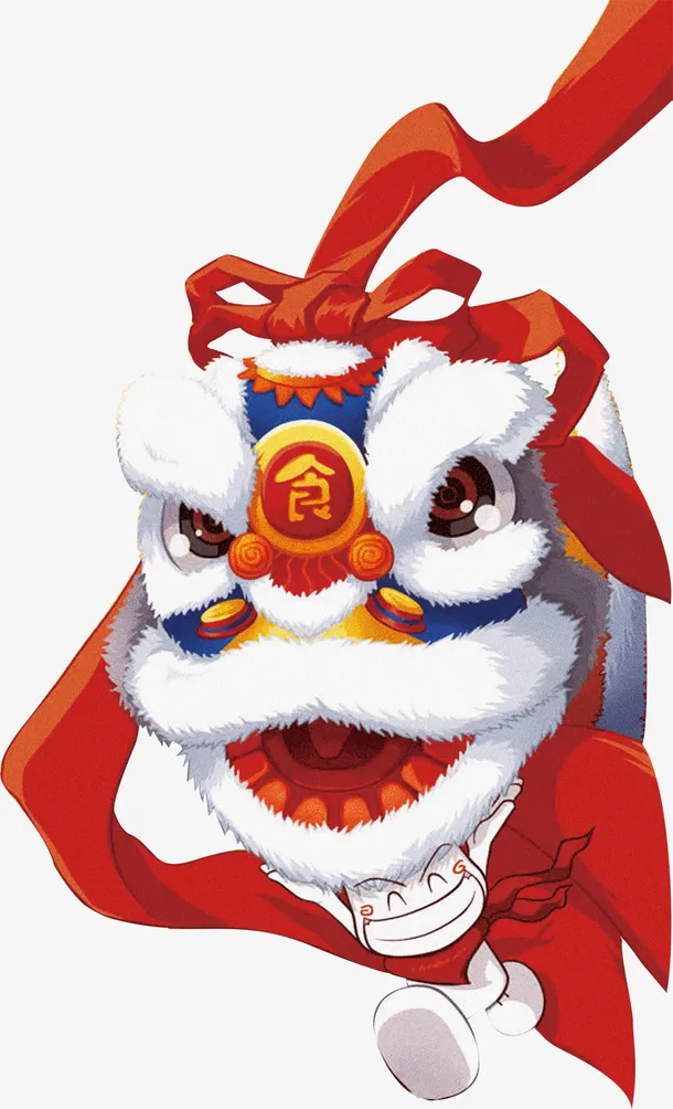 中国风红色传统舞狮免抠