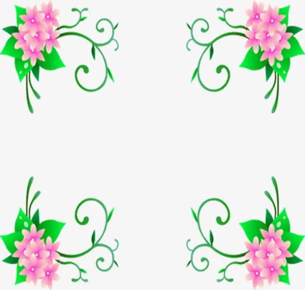粉色手绘花朵绿叶装饰免抠