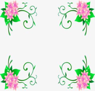 粉色手绘花朵绿叶装饰免抠