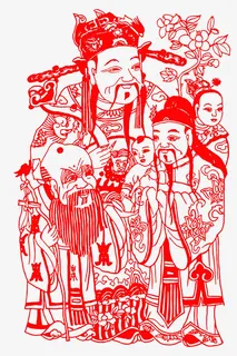 财神爷寿星童子剪纸免抠