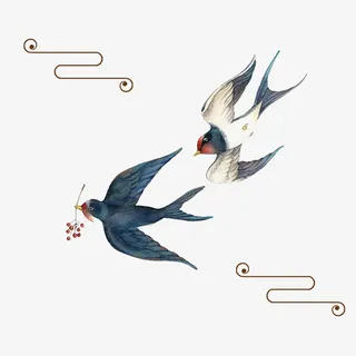 手绘燕子云纹免抠动植物动物元素