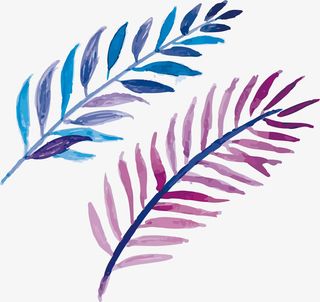 蓝紫色水彩树枝免抠
