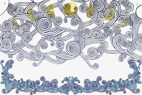 月亮的圆缺变化和潮流花纹矢量素免抠