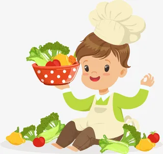 卡通男孩端蔬菜盆免抠