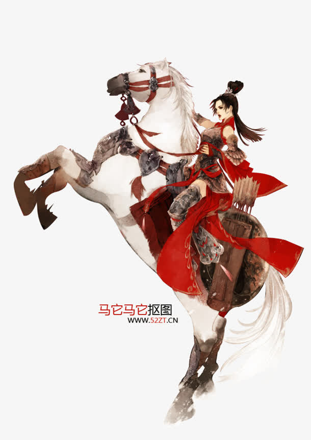 骑马的女将军古风手绘免抠