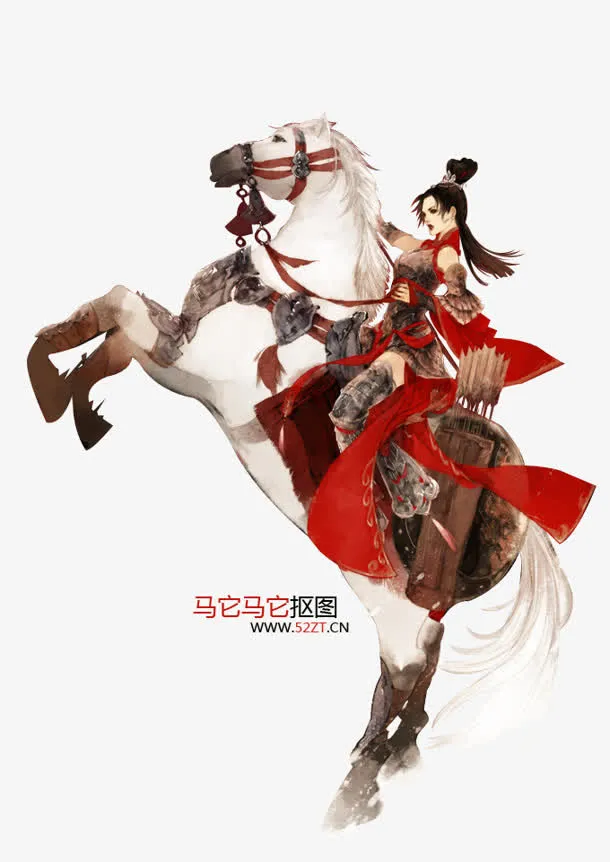 骑马的女将军古风手绘免抠