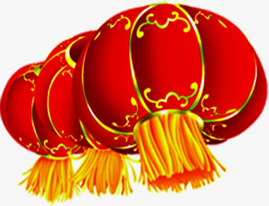 手绘红色新年花纹灯笼免抠