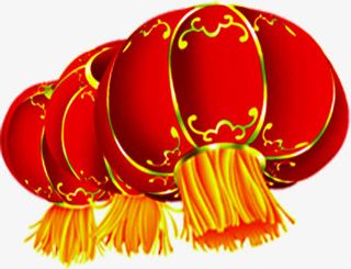 手绘红色新年花纹灯笼免抠