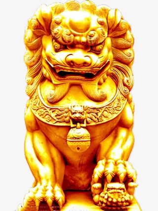 威武的金色石狮子免抠