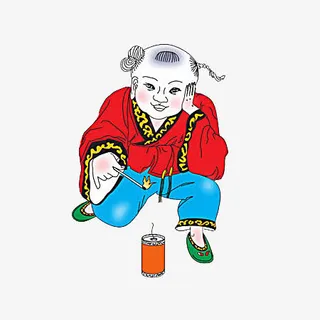 小孩点爆竹卡通免抠