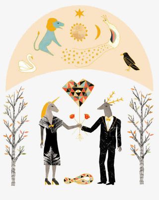 卡通马和鹿的爱情免抠