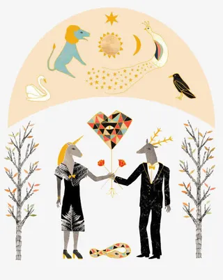 卡通马和鹿的爱情免抠