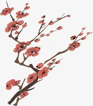红色古典梅花设计艺术免抠