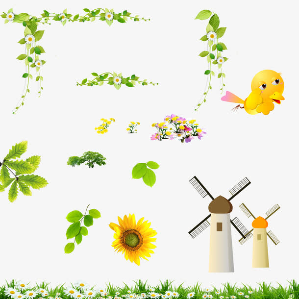 小鸟 向日葵 树木 花草图片免抠装饰植物元素