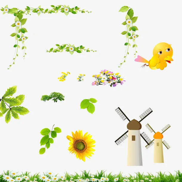 小鸟 向日葵 树木 花草图片免抠装饰植物元素