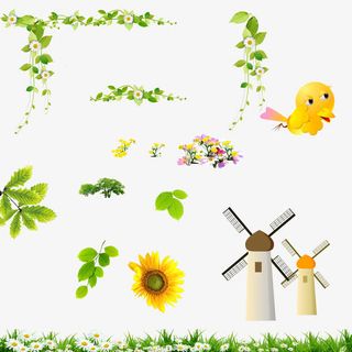 小鸟 向日葵 树木 花草图片免抠装饰植物元素