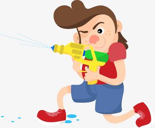 微笑卡通调皮水枪男孩免抠