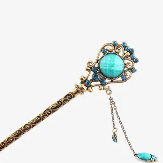 复古孔雀蓝吊坠式发簪免抠