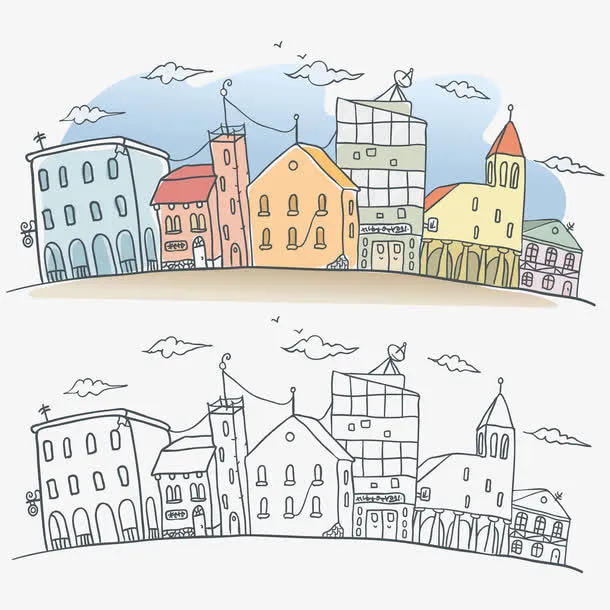 城市简笔画免抠